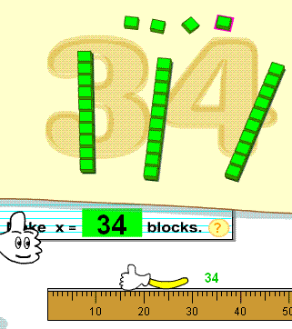 drag the base 10 blocks to the mat to make the number