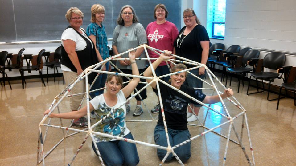 These teachers made this Geodesic Dome out of newspapers and masking tape.