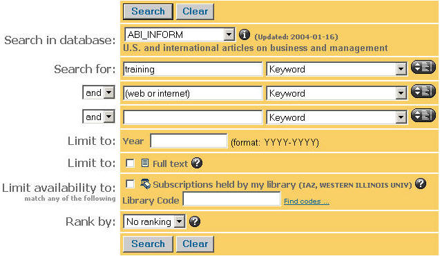This is a graphic depicting a search in which "training" and (web or internet) are used as keyword terms.
