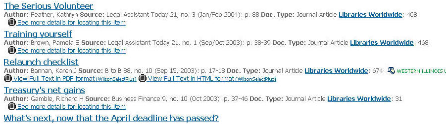 This is a graphic depicting the results of the search. "Training Yourself" is the second article cited in the result list.