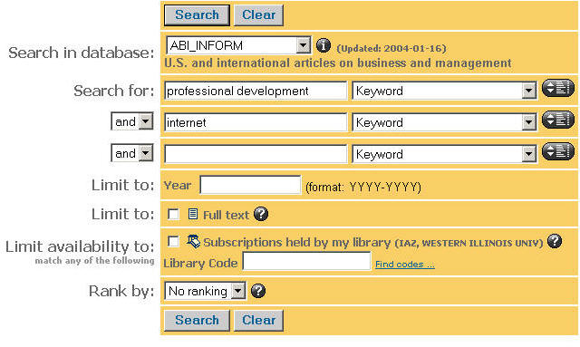 This is a graphic depicting akeyword  search using the descriptors "professional development" and "internet."