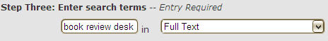 Image of Step 3 Menu with "book review desk" set to "full text"
