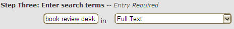 Image of Step 3 Menu with "book review desk" set to "full text"