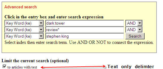 search showing use of text-only delimiter