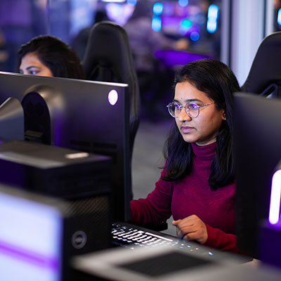 a student working at a computer