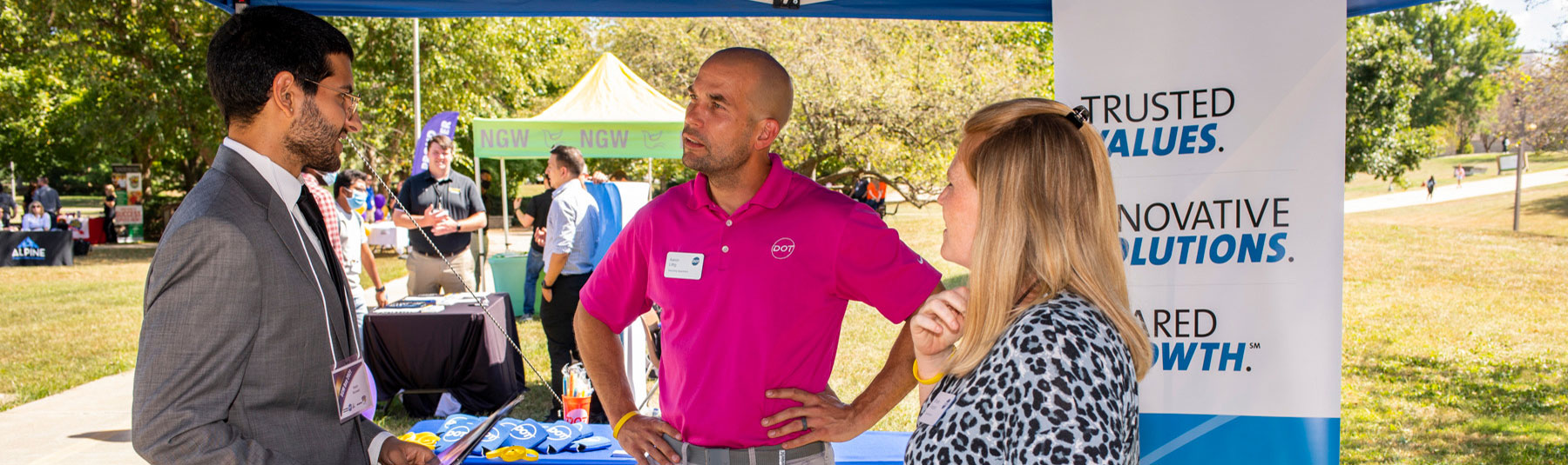 Students and company representatives talking at last year's SCM Day