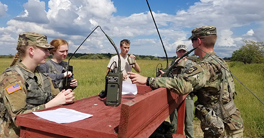 ROTC Cadets practicing field communications