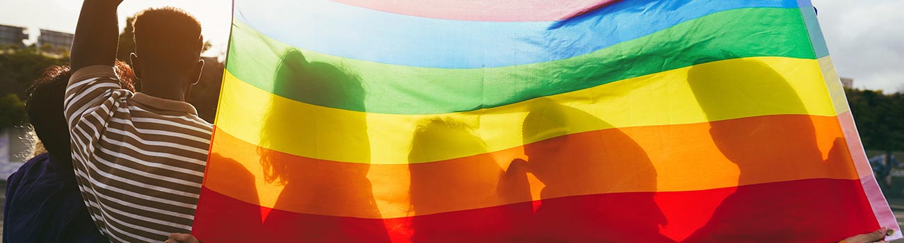 people holding an lgbtq pride flag