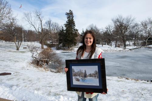 Junior Studio Art major Ruby Warner, originally from Marysville, OH, produced the card art for this year's holiday card.