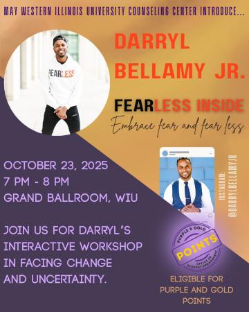 Darryl Bellamy, Jr. will host an interactive workshop, ''Fearless Inside: Embrace Fear and Fear Less,” on Oct. 23.