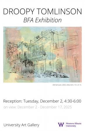 Western Illinois Senior, Andrew (Droopy) Tomlinson, will have his solo Bachelor of Fine Arts (BFA) exhibition on display December 2 through December 17 at the WIU Art Gallery. 