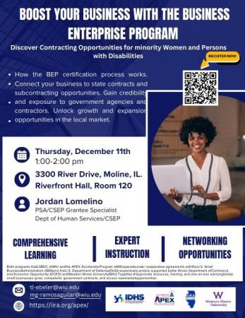 The Western Illinois-Quad Cities campus APEX Accelerator is excited to announce their business enterprise program from 1-2 p.m. Thursday, Dec. 11 at Riverfront Hall, room 120. 