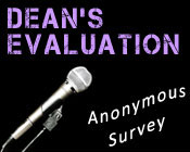 Photo of a microphone and the text Dean's evaluation anonymous survey
