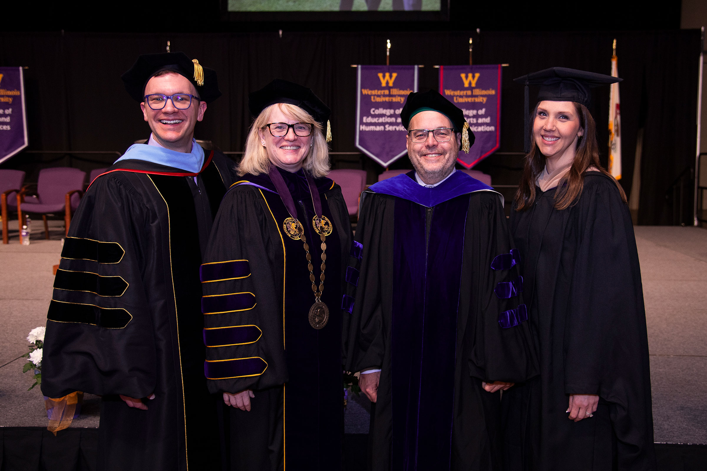 Vice President for Student Success Justin Schuch, President Kristi Mindrup, Provost and Academic Vice President Mark Mossman, Vice President for Finance & Administration Ketra Roselieb